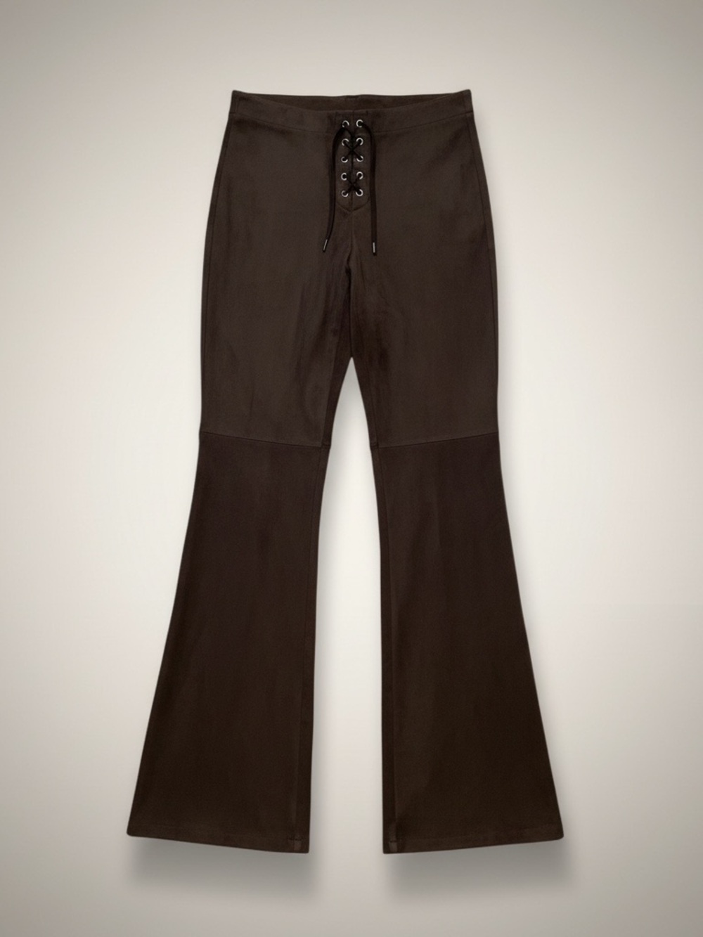Zara Faux Suede Bell Bottom Trousers with lace up front and side zipper. XS